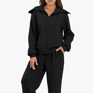 NWOT Aleumdr Two Piece‎ Half Zip Sweatshirt Set with Wide Leg Pants - Size S